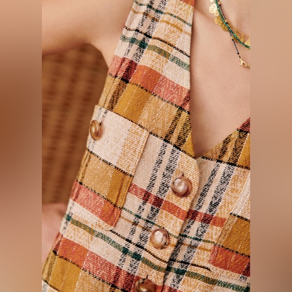 SÉZANE Zita Romper in Texas Jacquard (Rust Plaid) - Picture 2 of 5